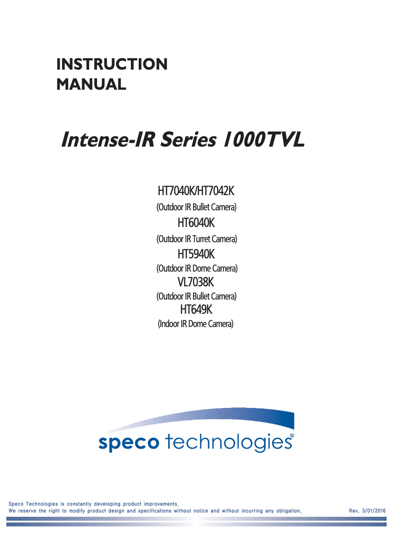 Page 1 de la notice Manuel utilisateur Speco Technologies HT6040K