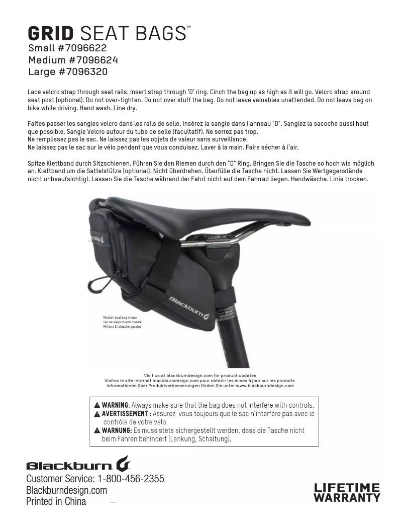 Page 1 de la notice Manuel utilisateur Blackburn Grid Seat Bags
