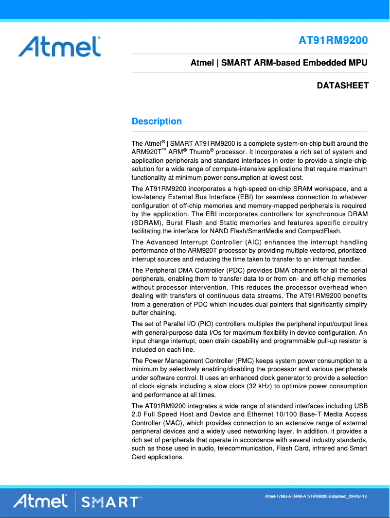 Image de la première page du manuel de l'appareil AT91RM9200