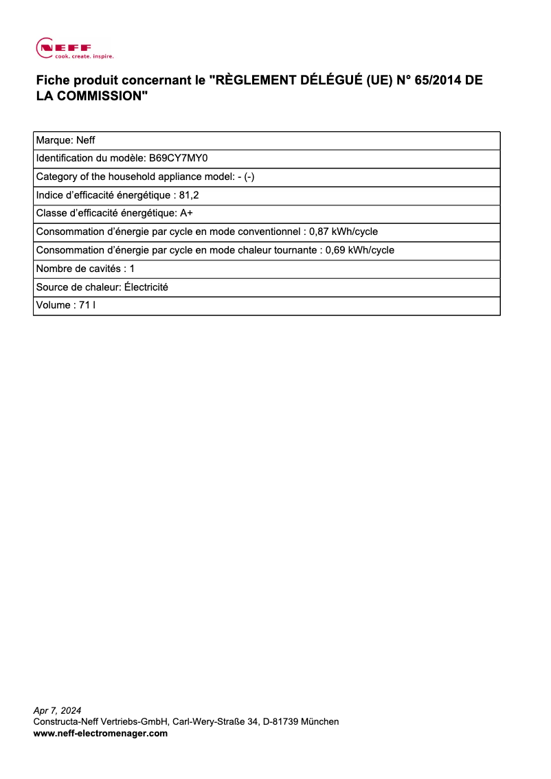 Image de la première page du manuel de l'appareil B69CY7MY0