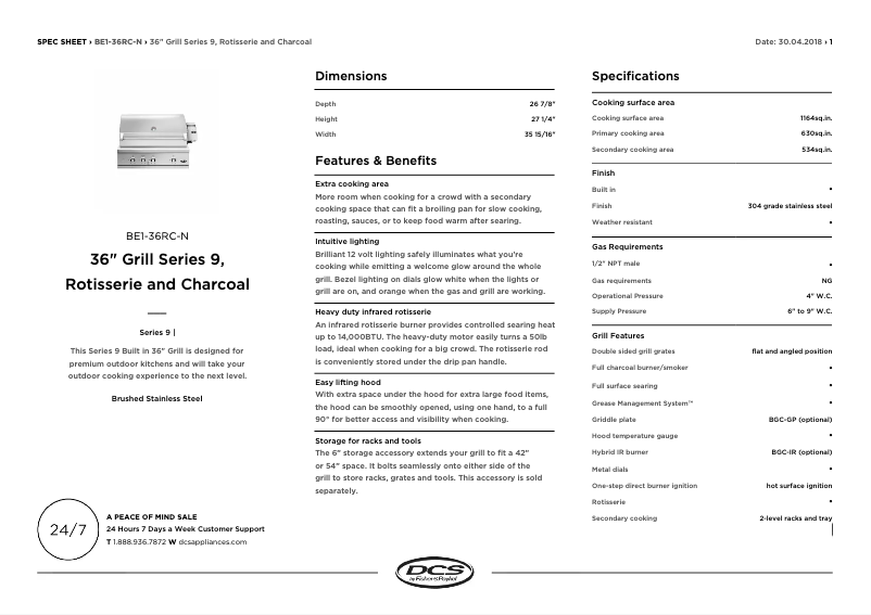 Page 1 de la notice Fiche technique DCS BE1-36RC-N