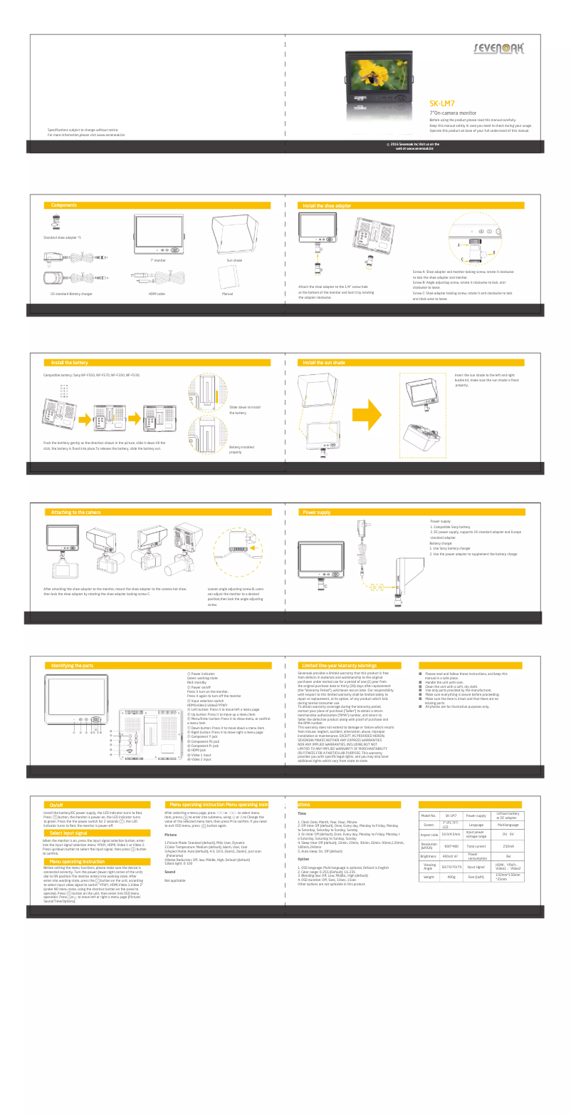 Page n°1 - Manuel utilisateur Sevenoak SK-LM7