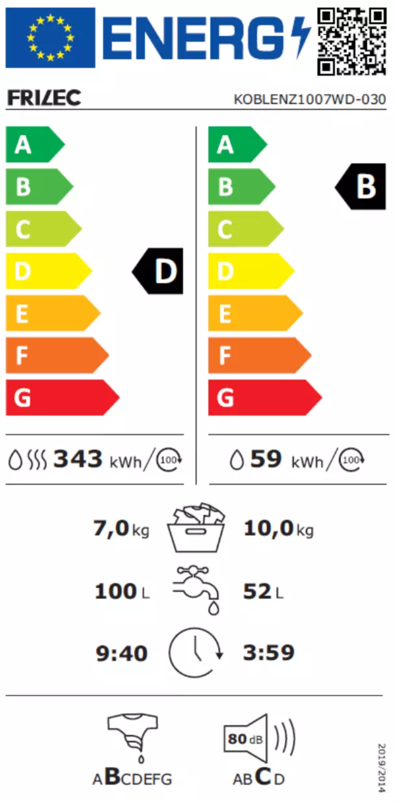 Page n°1 - Label énergétique Frilec KOBLENZ1007WD-030