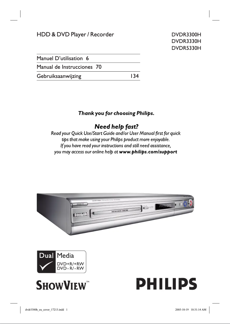 Page 1 de la notice Manuel utilisateur Philips DVDR3330H