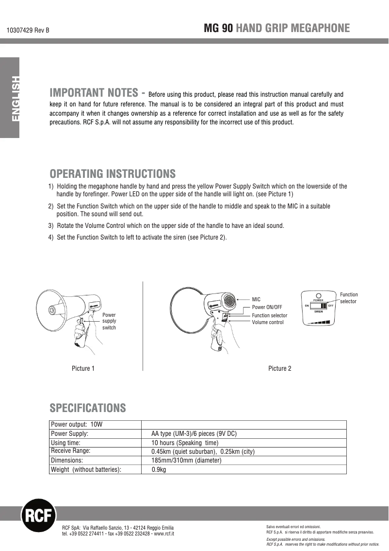 Image de la première page du manuel de l'appareil MG 90