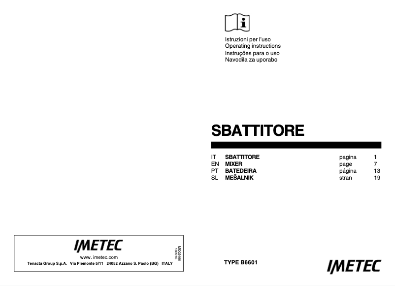 Page n°1 - Manuel utilisateur Imetec B6601