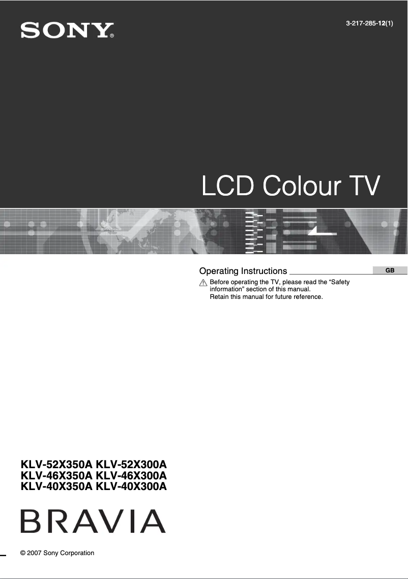 Image de la première page du manuel de l'appareil Bravia KLV-40X350A