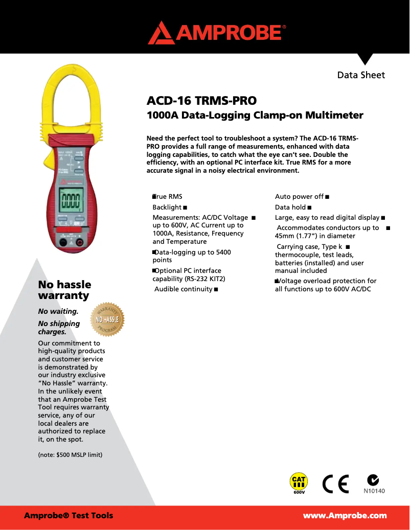 Página 1 del manual Ficha técnica Amprobe ACD-16 TRMS Pro