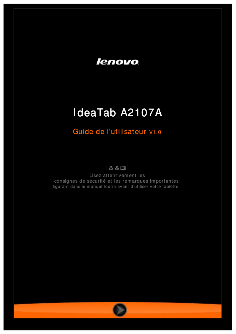 Image de la première page du manuel de l'appareil IdeaTab A2107-A