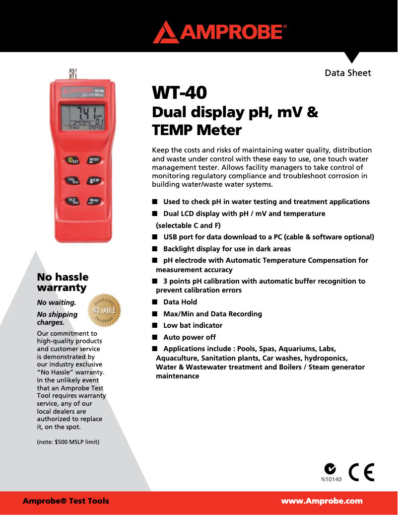 Page 1 de la notice Fiche technique Amprobe WT-40