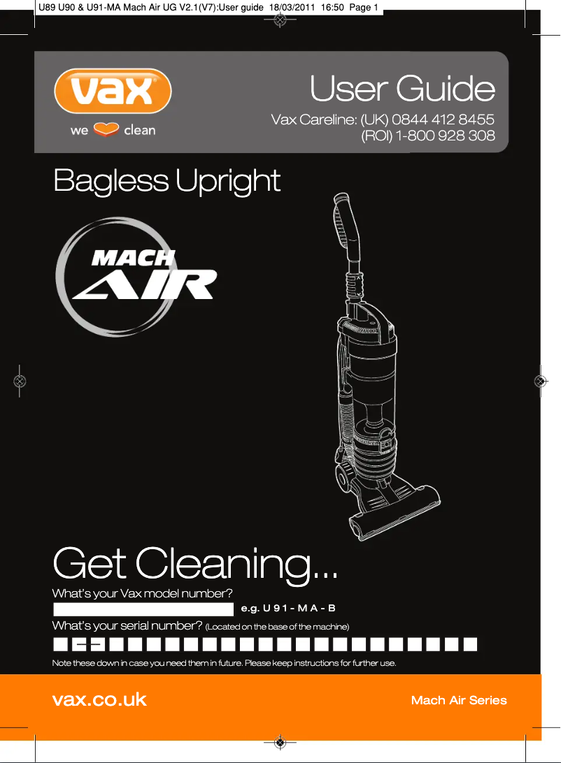 Page 1 de la notice Manuel utilisateur Vax Air Total Home