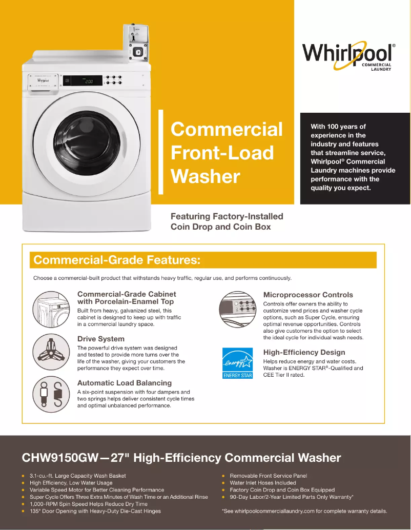 Página 1 del manual Ficha técnica Whirlpool CHW9150GW