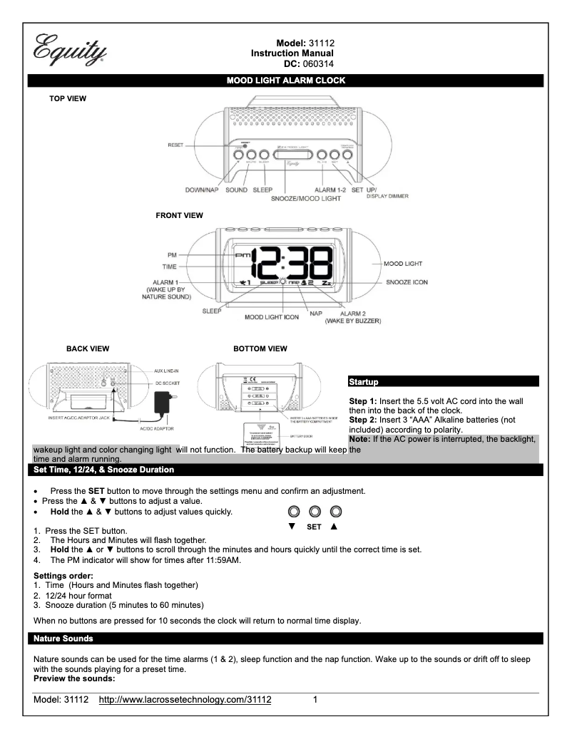 Page 1 de la notice Manuel utilisateur La Crosse Technology 31112
