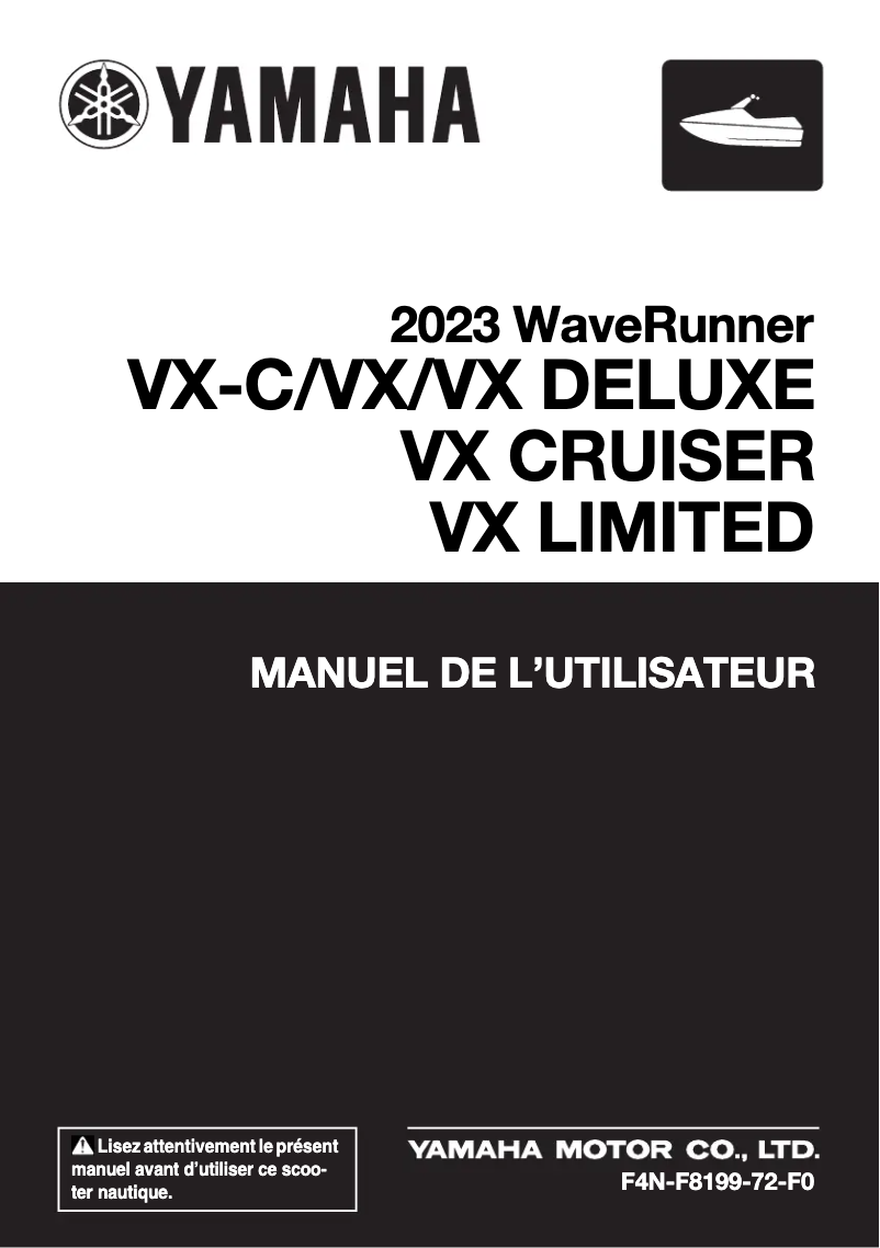 Page n°1 - Manuel utilisateur Yamaha WaveRunner VX Deluxe (2023)
