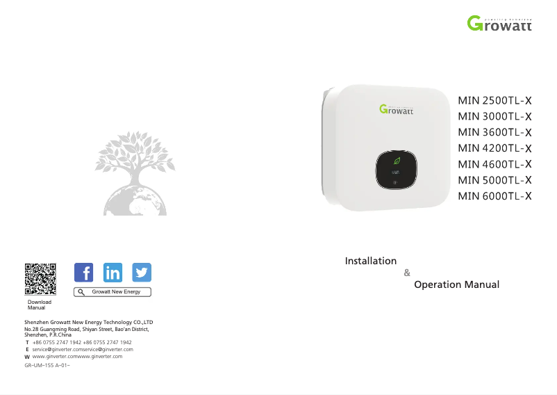 Page 1 de la notice Manuel utilisateur Growatt MIN 6000TL-X