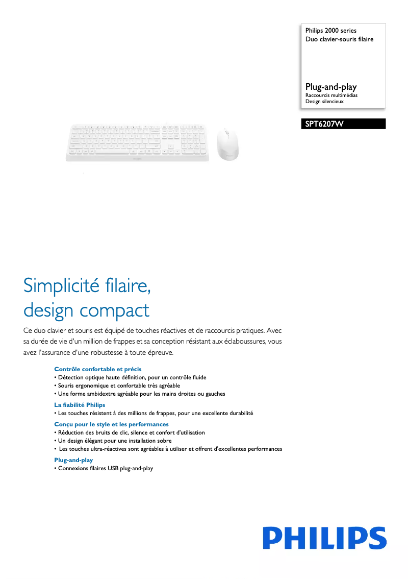 Page 1 of the manual Technical Sheet Philips SPT6207W