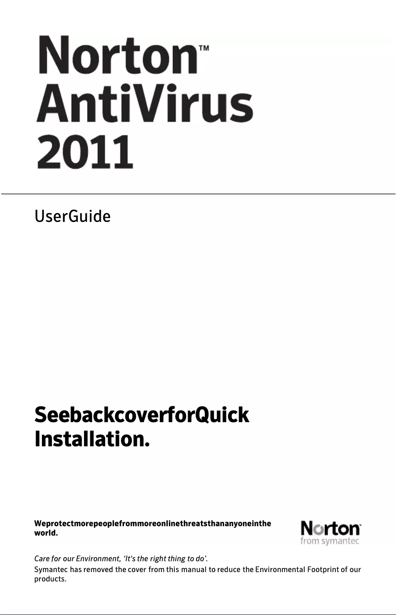 Page 1 de la notice Manuel utilisateur Symantec - Norton AntiVirus 2011