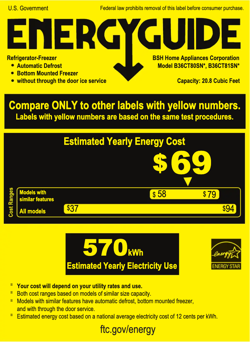 Page 1 of the manual Energy Label Bosch B36CT81SNS
