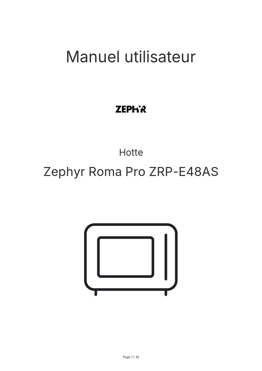 Page n°1 - Manuel utilisateur Zephyr Roma Pro ZRP-E48AS