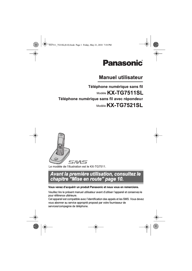 Page 1 de la notice Manuel utilisateur Panasonic KX-TG7511