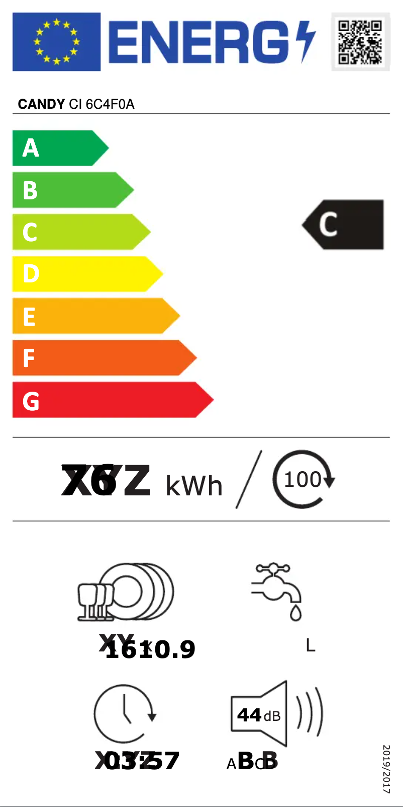Page 1 de la notice Label énergétique Candy CI 6C4F0A