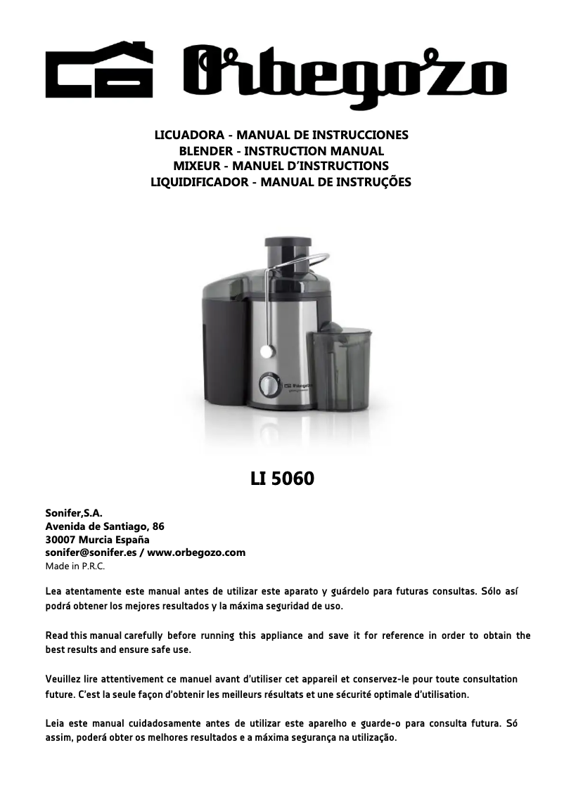 Page n°1 - Manuel utilisateur Orbegozo LI 5060