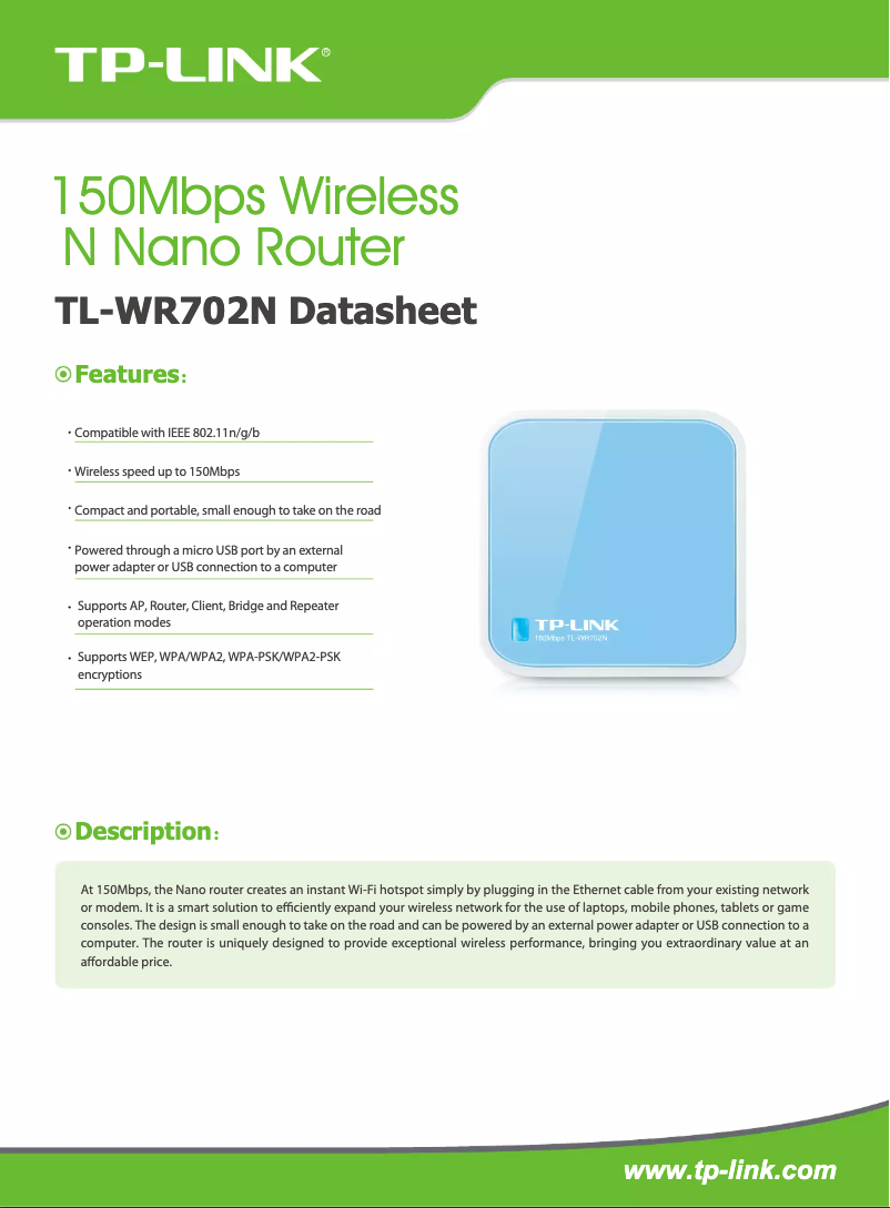 Image de la première page du manuel de l'appareil TL-WR702N