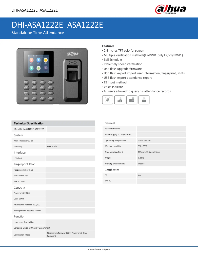 Page n°1 - Fiche technique Dahua Technology ASA1222E
