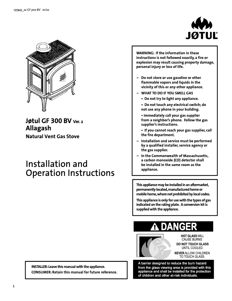 Image de la première page du manuel de l'appareil GF 300 BV Allagash