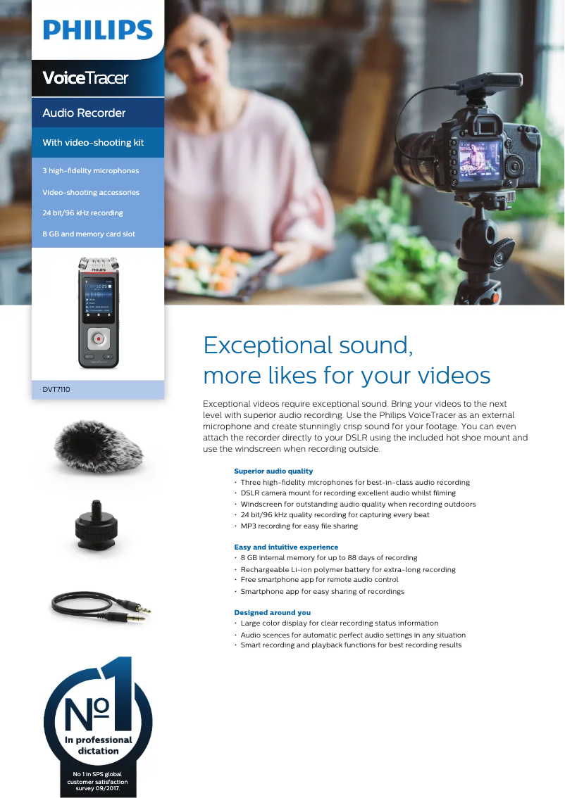 Página 1 del manual Ficha técnica Philips Voice Tracer DVT7110