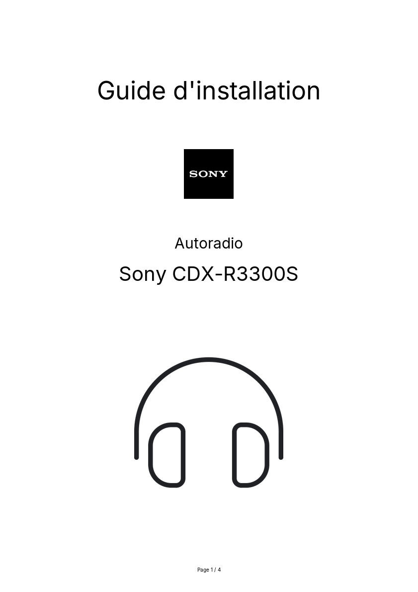 Page n°1 - Guide d'installation Sony CDX-R3300S