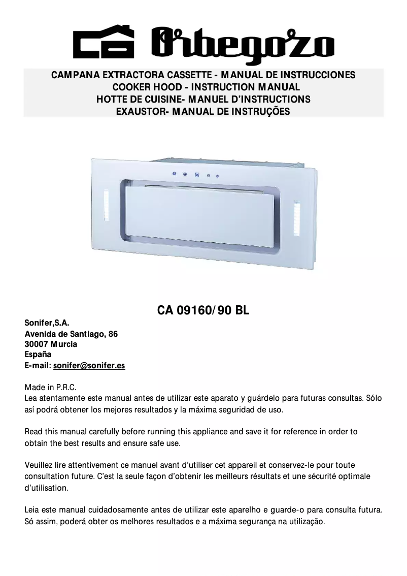 Page 1 de la notice Manuel utilisateur Orbegozo CA 09190 BL