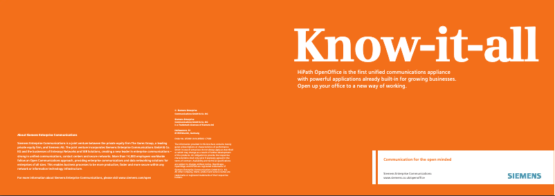 Image de la première page du manuel de l'appareil HiPath OpenOffice Entry Edition