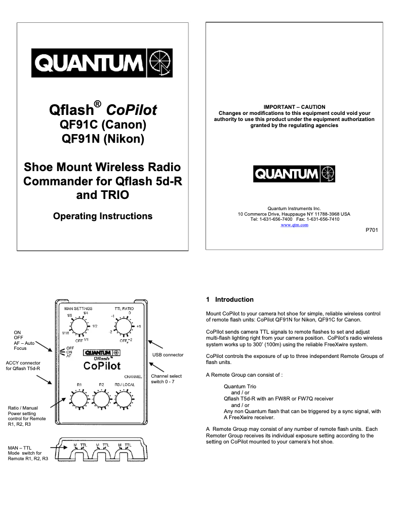 Page 1 de la notice Manuel utilisateur Quantum Qflash CoPilot