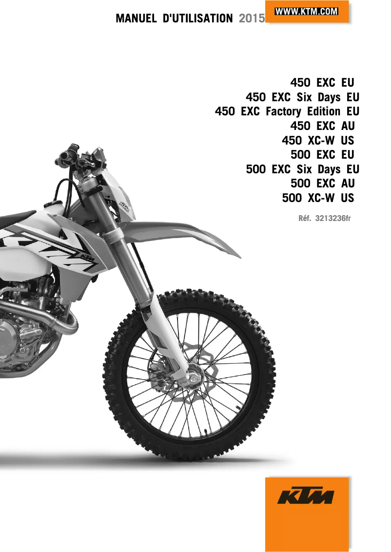 Page 1 de la notice Manuel utilisateur KTM 450 EXC F-Factory Edition (2015)