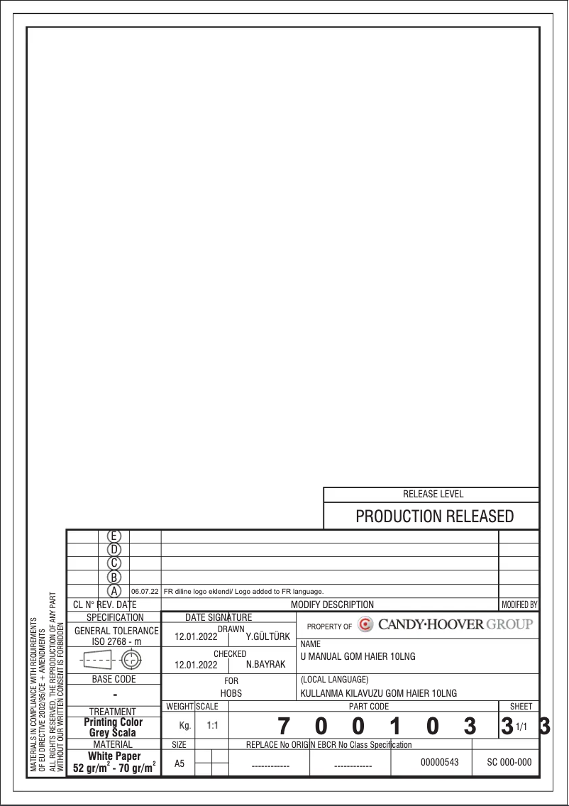 Image de la première page du manuel de l'appareil HAHG6BF4XH