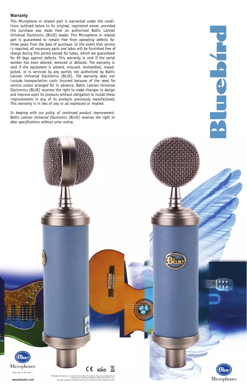 Page n°1 - Manuel utilisateur Blue Microphones Bluebird