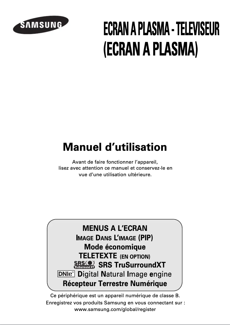 Page 1 de la notice Manuel utilisateur Samsung PS-42C7HD