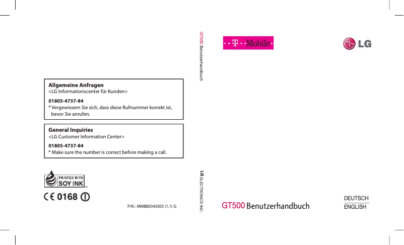 Page 1 de la notice Manuel utilisateur LG GT500N