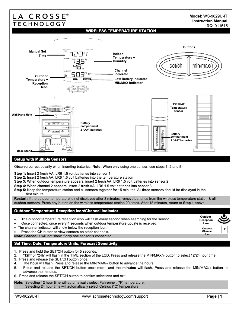 Page n°1 - Manuel utilisateur La Crosse Technology WS-9029U-IT