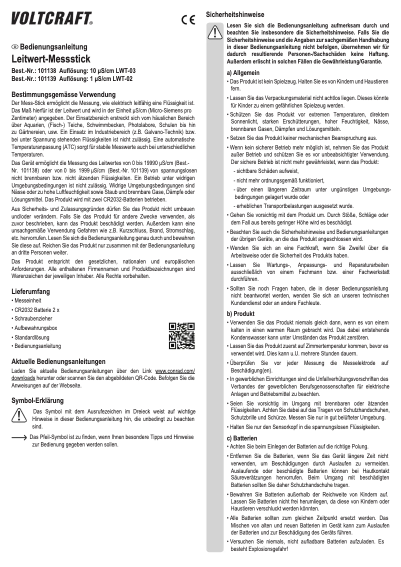 Page n°1 - Manuel utilisateur Voltcraft LWT-02