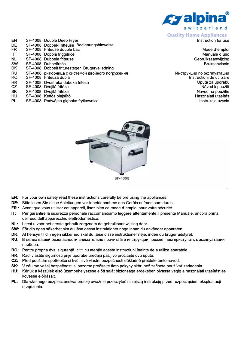 Page n°1 - Manuel utilisateur Alpina SF 4008