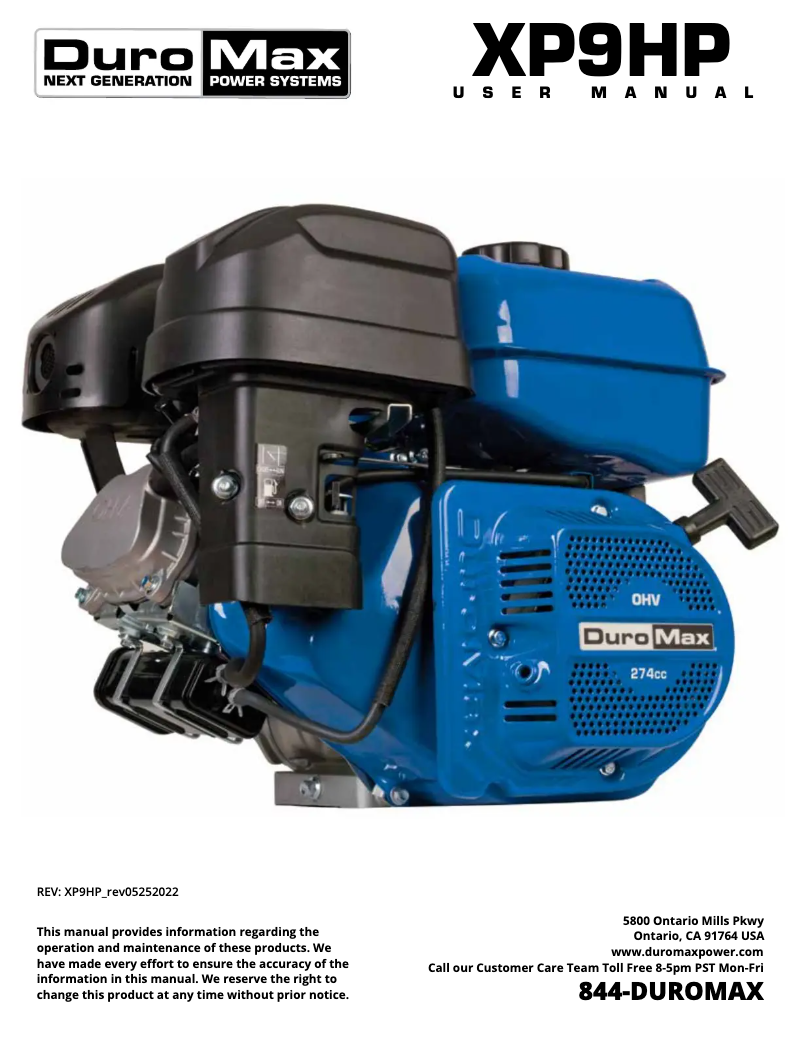 Page n°1 - Manuel utilisateur DuroMax XP9HP