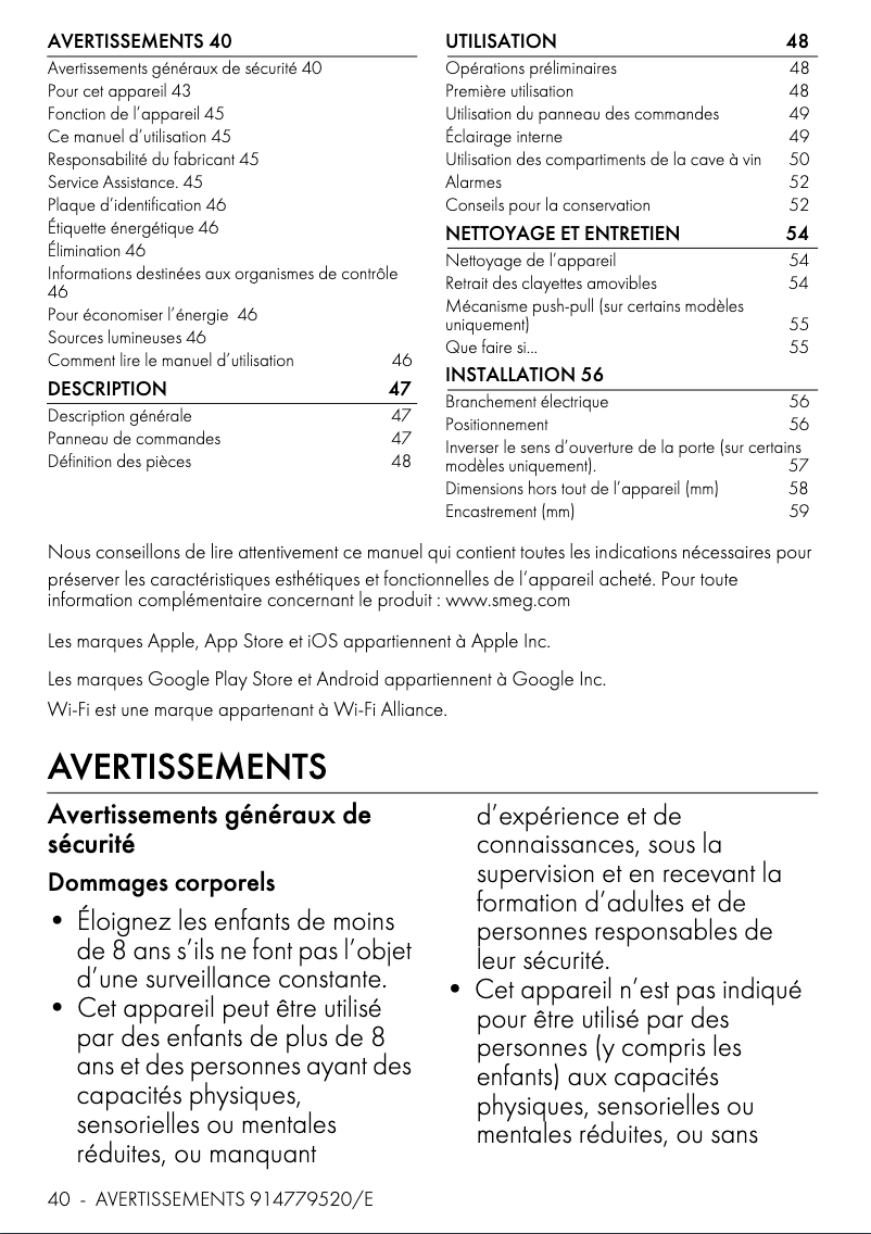 Page 1 de la notice Manuel utilisateur Smeg CVI621NR3