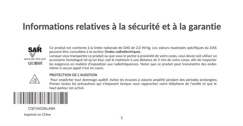 Page n°1 - Instructions de sécurité Alcatel 2019