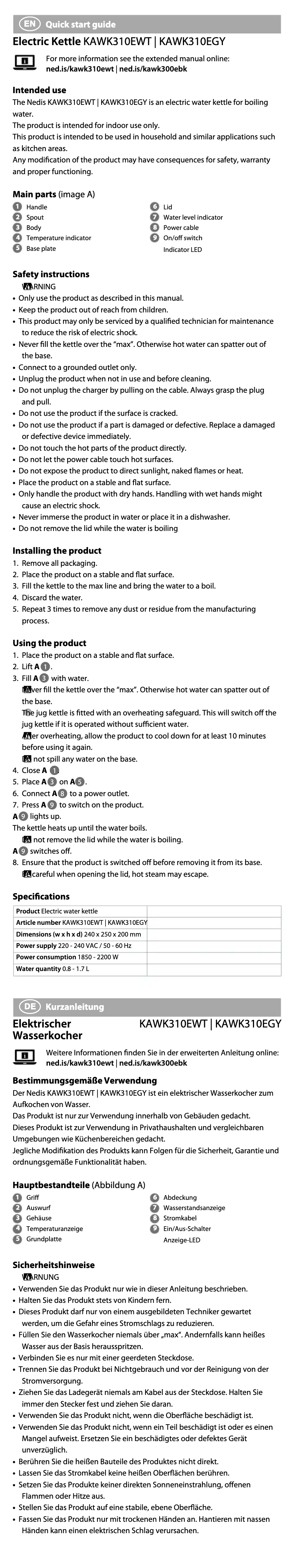 Image de la première page du manuel de l'appareil KAWK310EGY