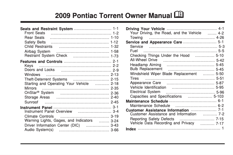 Página 1 del manual Manual de usuario Pontiac G3 (2009)