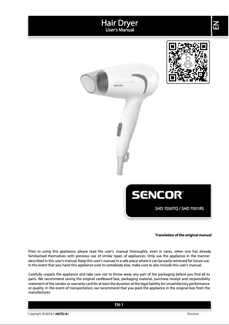 Image de la première page du manuel de l'appareil SHD 7031RS