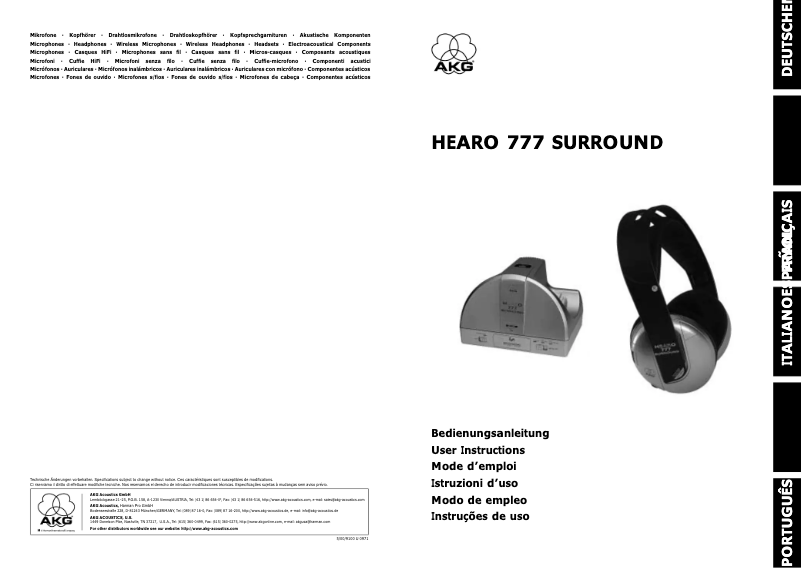 Page n°1 - Manuel utilisateur AKG Hearo 777 Surround