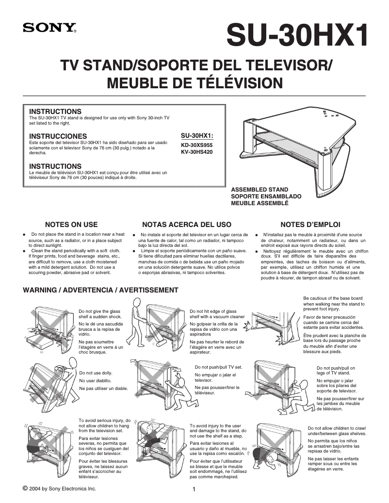 Page 1 de la notice Manuel utilisateur Sony KD-30XS955